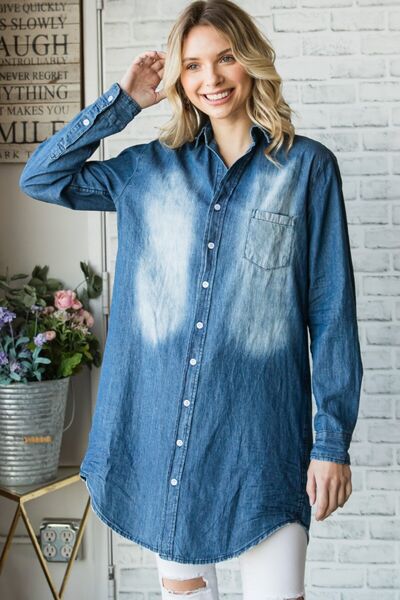 Button Up Medium Wash Denim Tunic ShirtShirtVEVERET