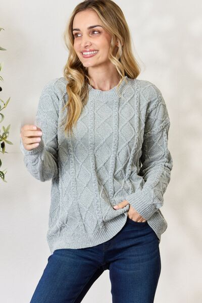 Cable Knit Crew Neck Sweater in Dust SageSweaterBiBi