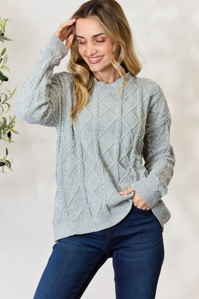Cable Knit Crew Neck Sweater in Dust SageSweaterBiBi