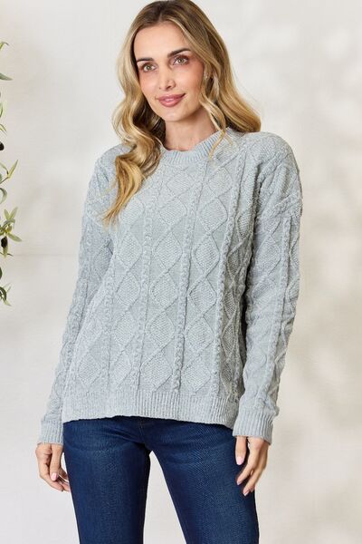 Cable Knit Crew Neck Sweater in Dust SageSweaterBiBi