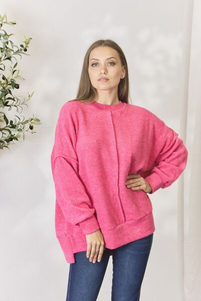 Center Seam Long Sleeve Sweatshirt in FuchsiaSweatshirtZenana