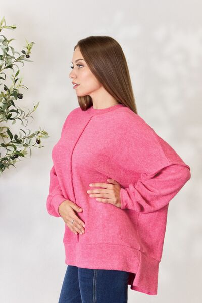 Center Seam Long Sleeve Sweatshirt in FuchsiaSweatshirtZenana