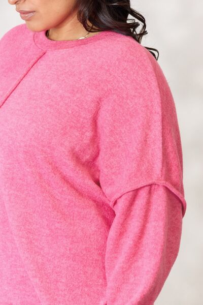 Center Seam Long Sleeve Sweatshirt in FuchsiaSweatshirtZenana