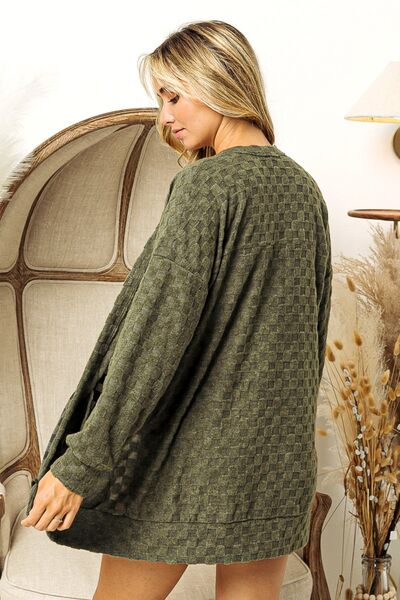 Checkered Long Sleeve Open Front Cardigan in OliveCardiganBiBi