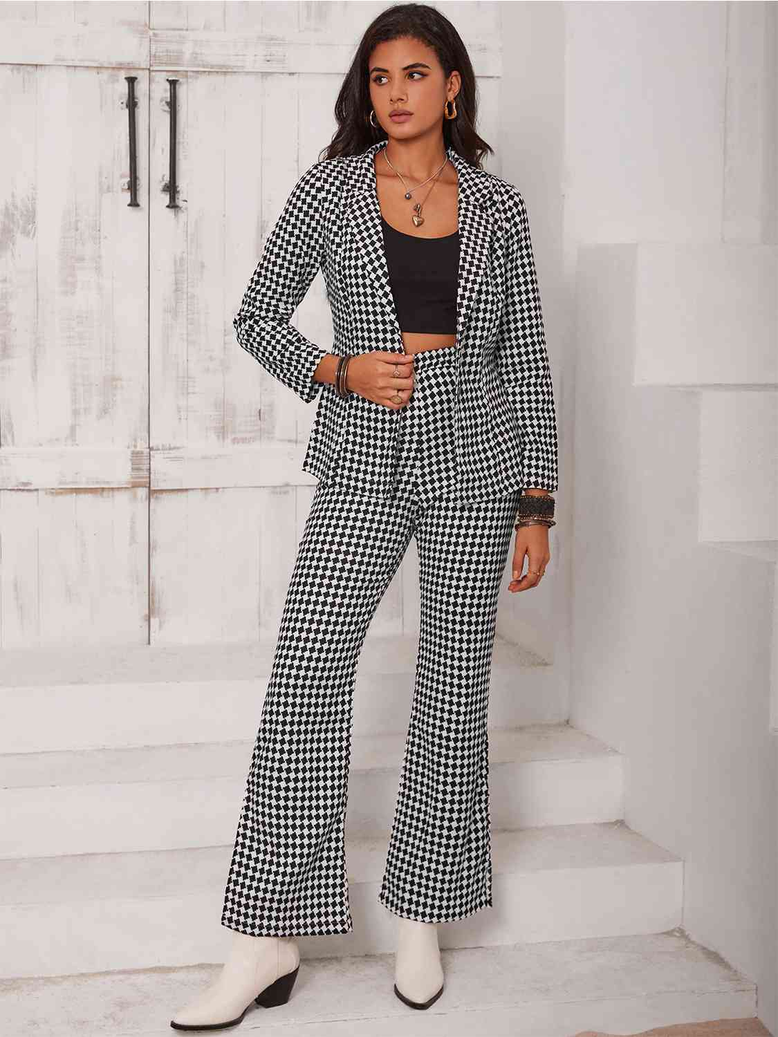 Checkered Plaid Blazer & Ankle Slit Pants SetPants SetBeach Rose Co.