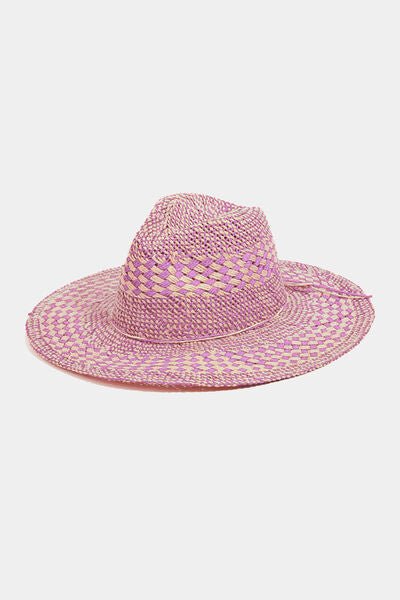 Checkered Straw Weave Sun Hat in PurpleSunhatFame
