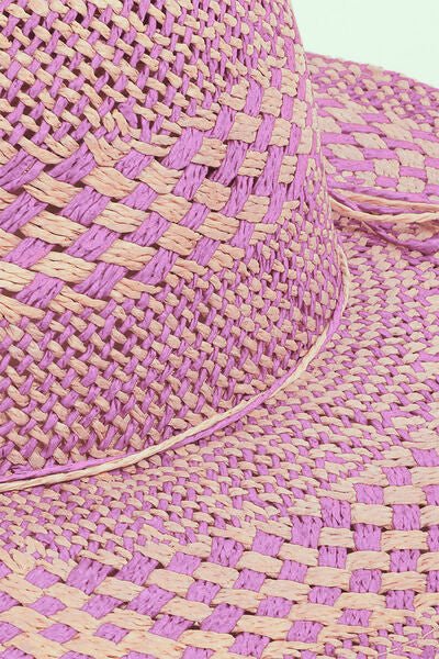 Checkered Straw Weave Sun Hat in PurpleSunhatFame