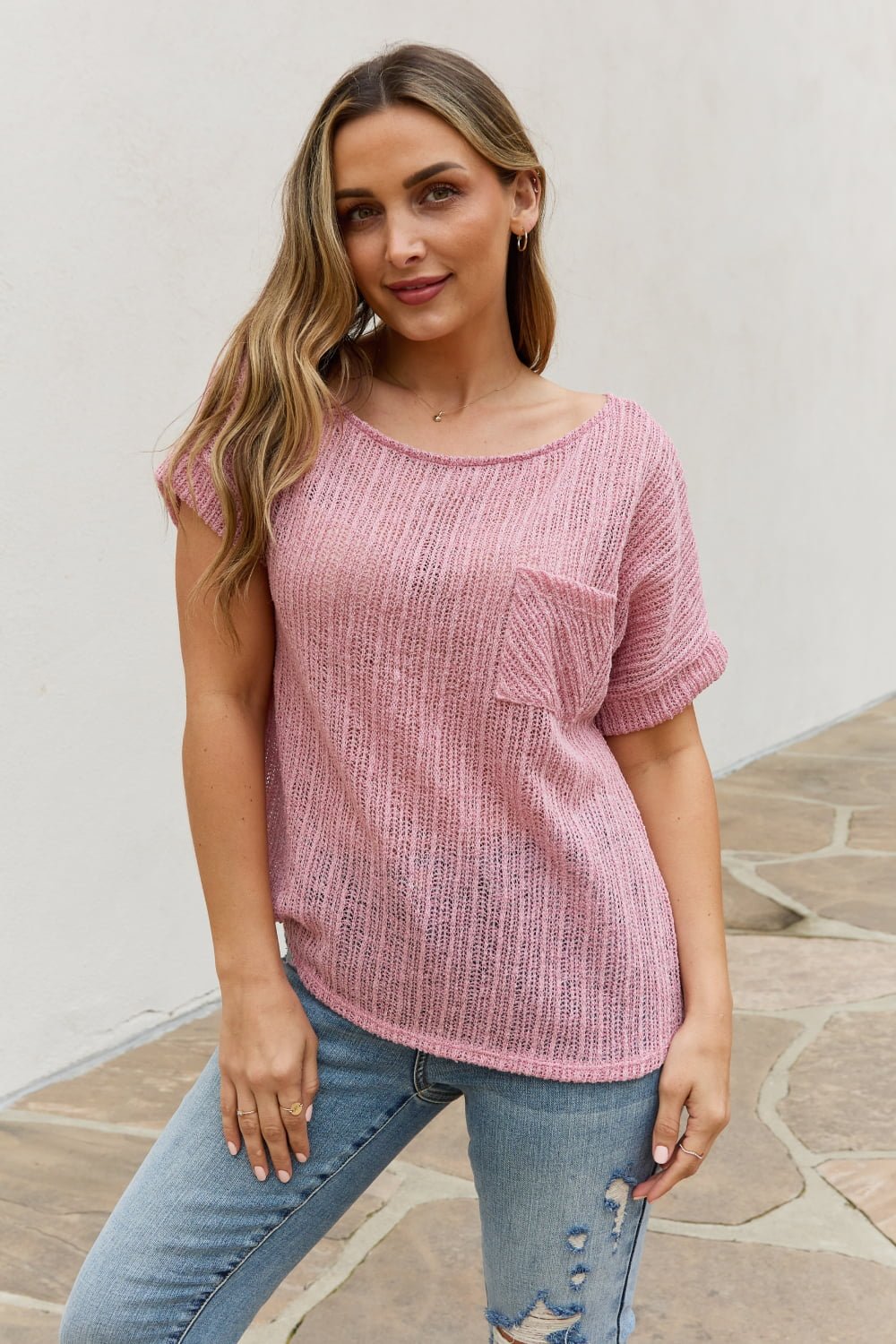 Chunky Knit Short Sleeve Top in MauveTope.Luna