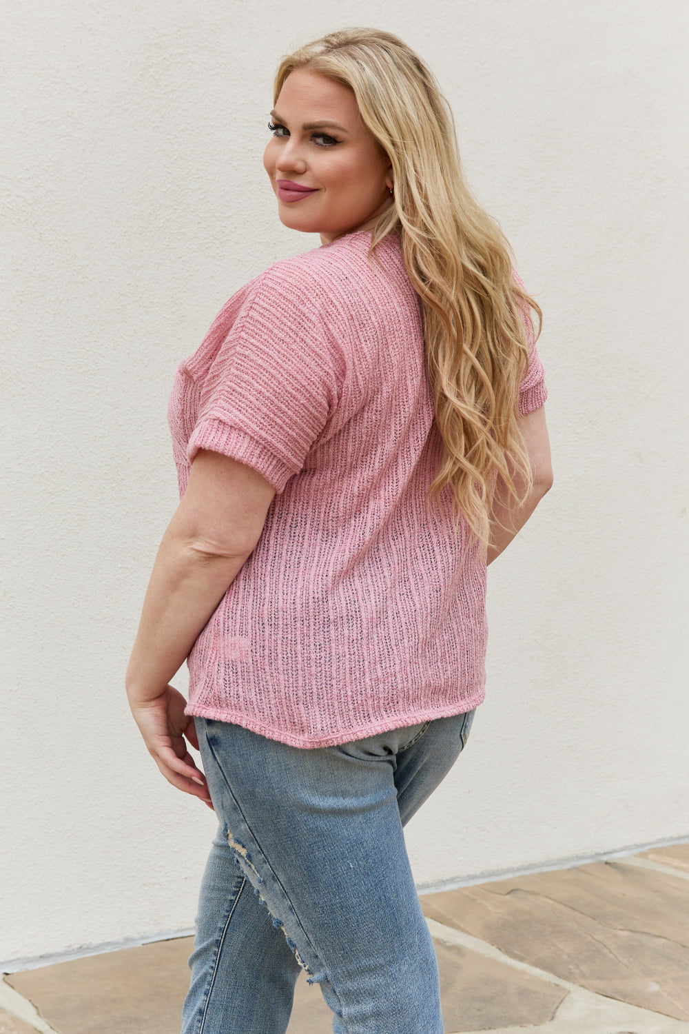 Chunky Knit Short Sleeve Top in MauveTope.Luna