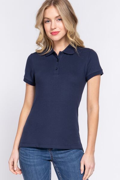 Classic Short Sleeve Polo Top in NavyTopACTIVE BASIC