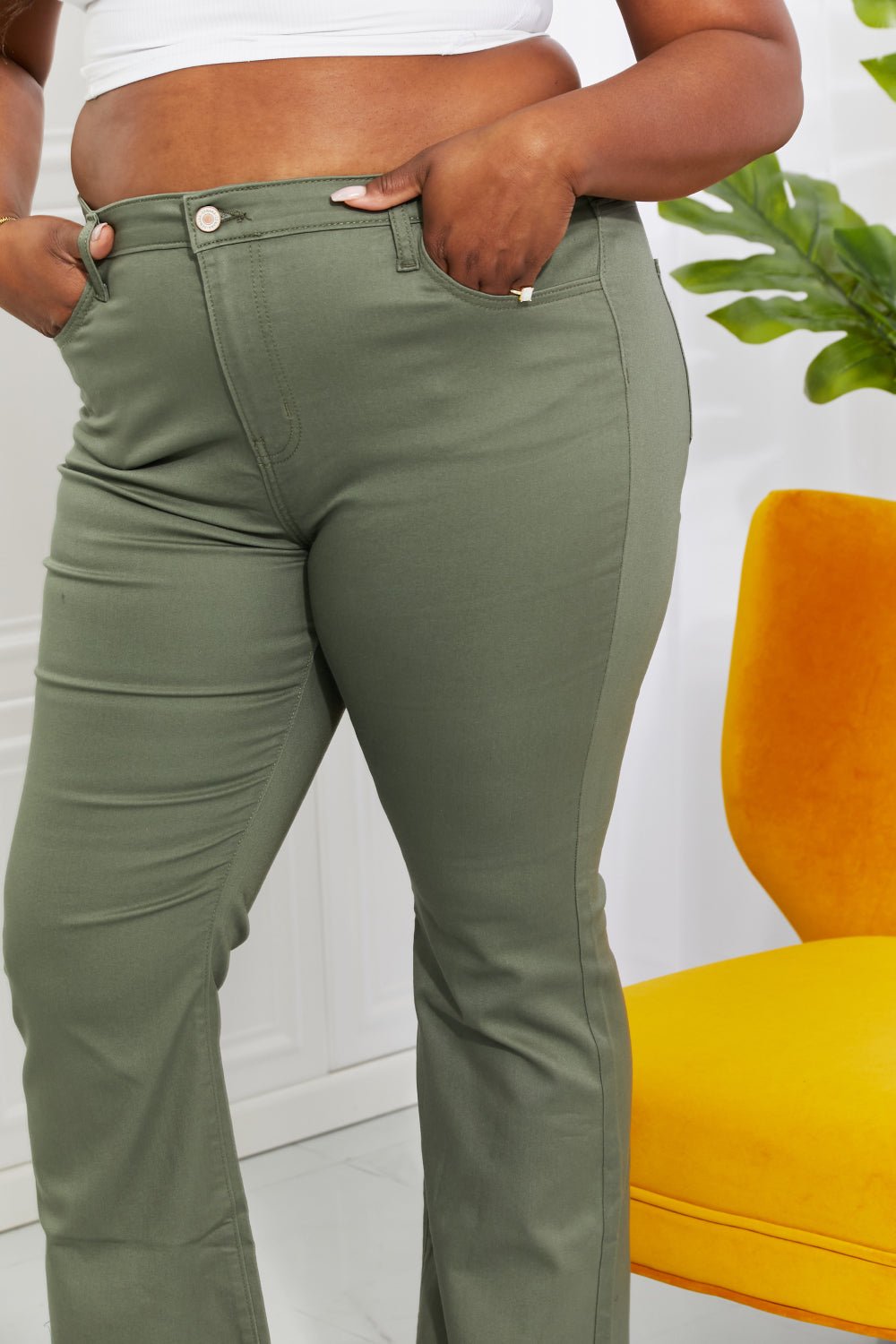 High-Rise Bootcut Jeans in Matcha GreenJeansZenana