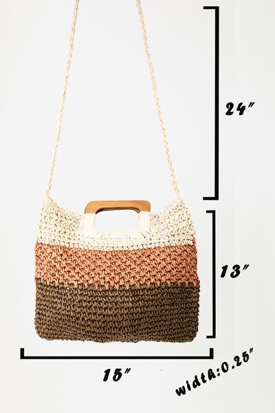 Color Block Braided Straw Tote Bag in OrangeTote BagFame