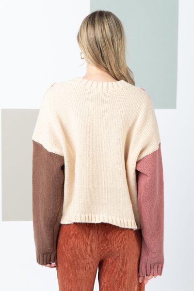 Color Block Cable Knit Long Sleeve Sweater in OatmealSweaterVery J