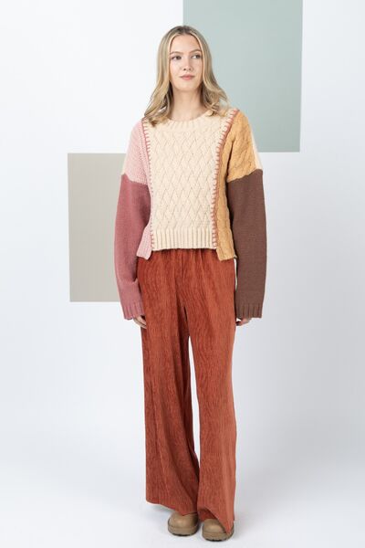 Color Block Cable Knit Long Sleeve Sweater in OatmealSweaterVery J
