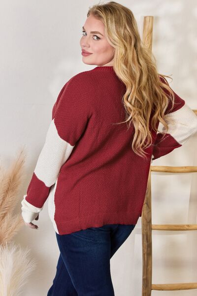 Color Block Dropped Shoulder Knit Top in RedTopHailey & Co