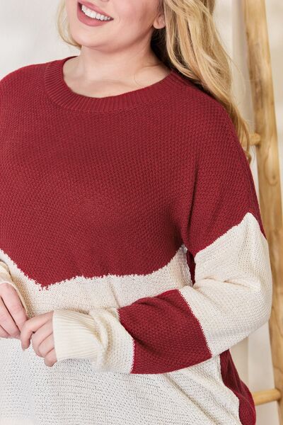 Color Block Dropped Shoulder Knit Top in RedTopHailey & Co