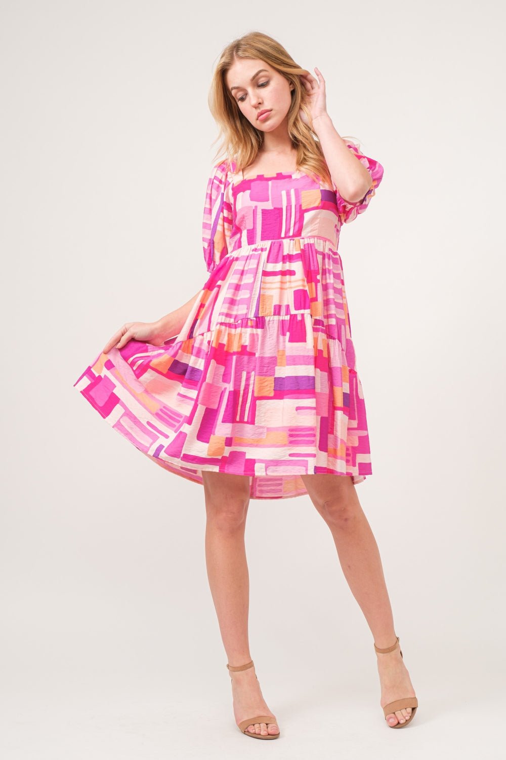 Color Block Puff Sleeve Mini Dress in PinkMini DressAnd the Why