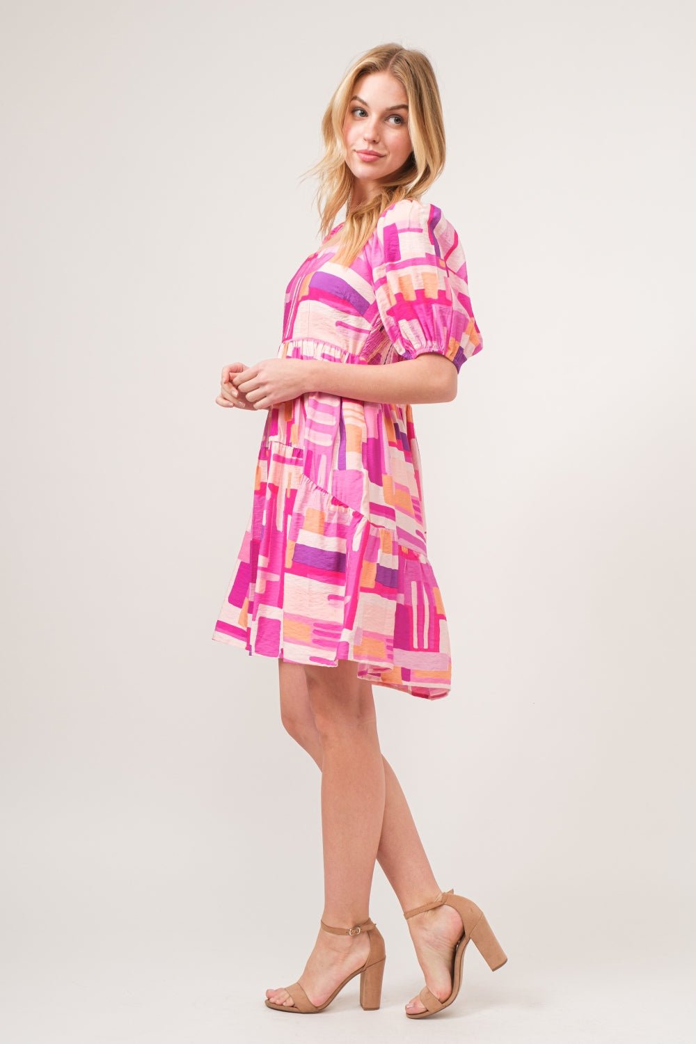 Color Block Puff Sleeve Mini Dress in PinkMini DressAnd the Why