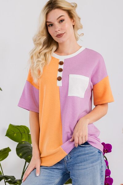 Color Block Short Sleeve T-Shirt in LilacT-ShirtCeleste Design