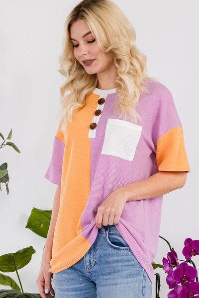 Color Block Short Sleeve T-Shirt in LilacT-ShirtCeleste Design