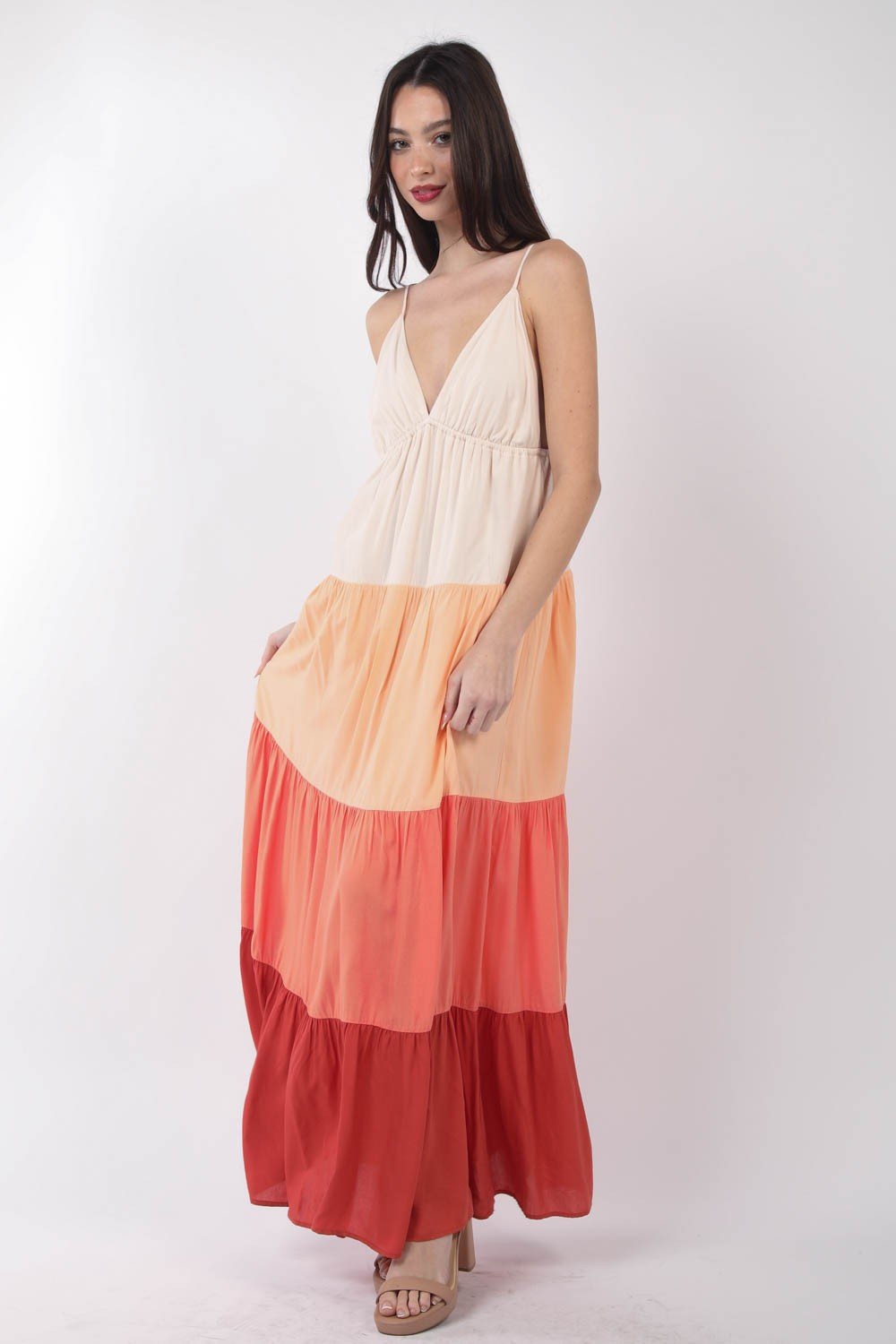 Color Block Tiered Maxi Cami Dress in SunsetMaxi DressVery J