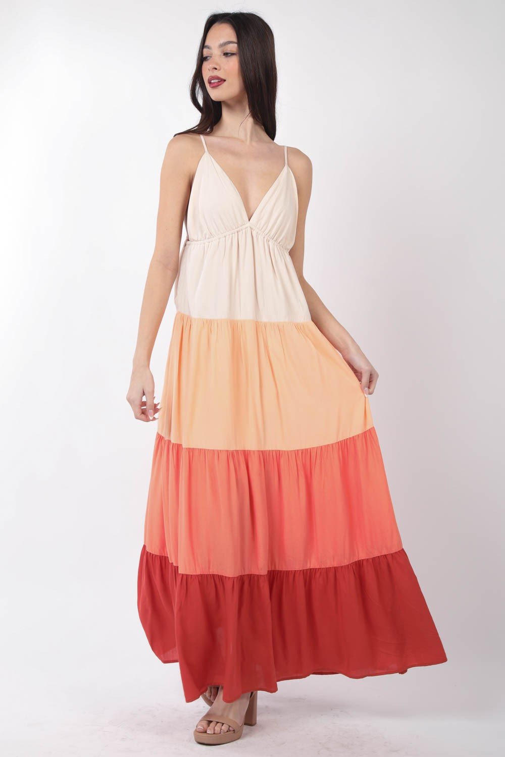 Color Block Tiered Maxi Cami Dress in SunsetMaxi DressVery J