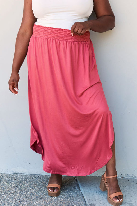 High Waist Scoop Hem Maxi Skirt in Hot PinkMaxi SkirtDoublju