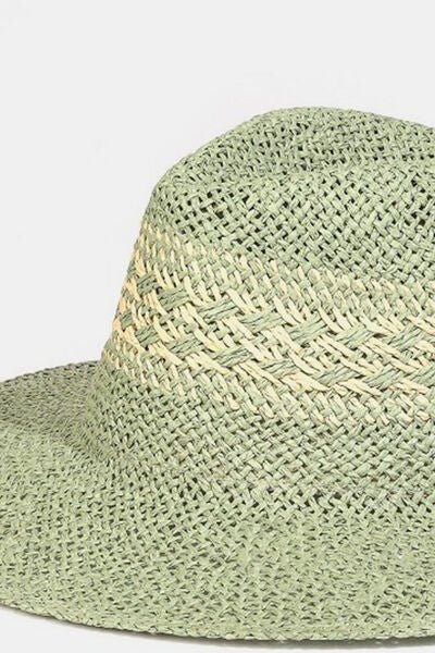 Contrast Band Wide Brim Straw Hat in SageHatFame