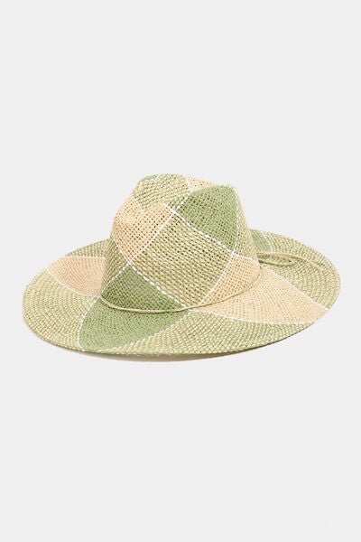 Contrast Straw Fedora Sun Hat in GreenSunhatFame