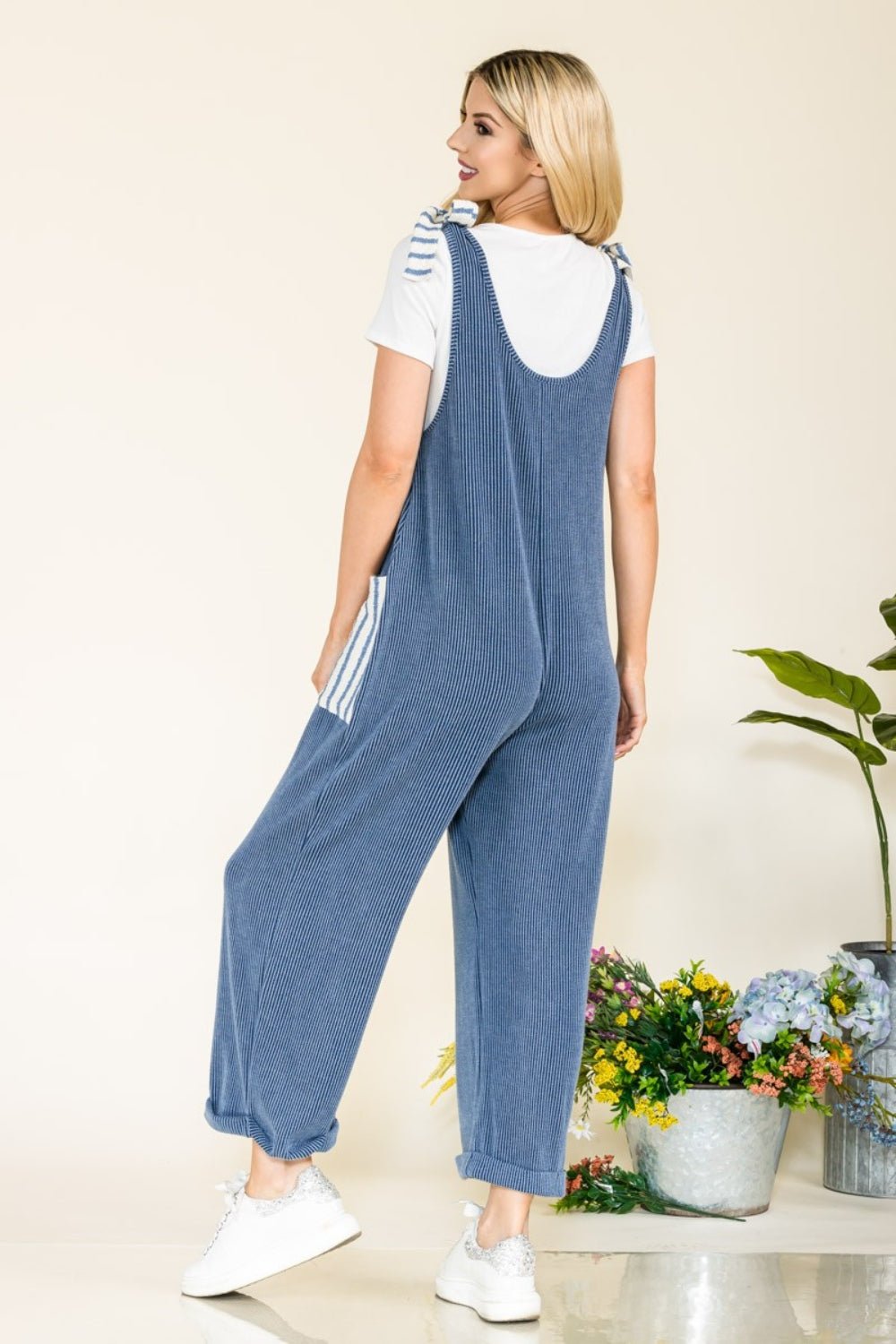 Contrast Stripe Ribbed Jumpsuit with PocketsJumpsuitCeleste Design