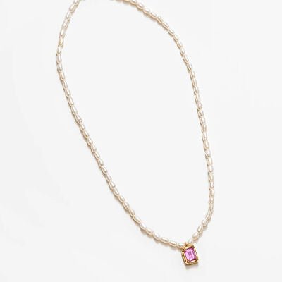 Copper Imitation Pearl Pendant Necklace in Fuchsia PinkNecklaceBeach Rose Co.
