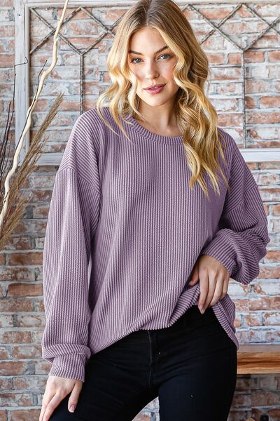 Crew Neck Dropped Shoulder Blouse in LavenderBlouseHeimish