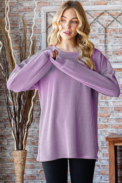 Crew Neck Dropped Shoulder Blouse in LavenderBlouseHeimish