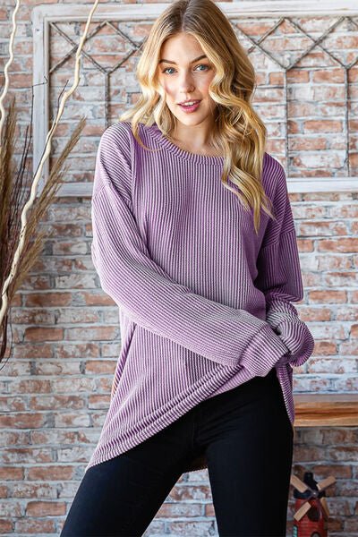 Crew Neck Dropped Shoulder Blouse in LavenderBlouseHeimish