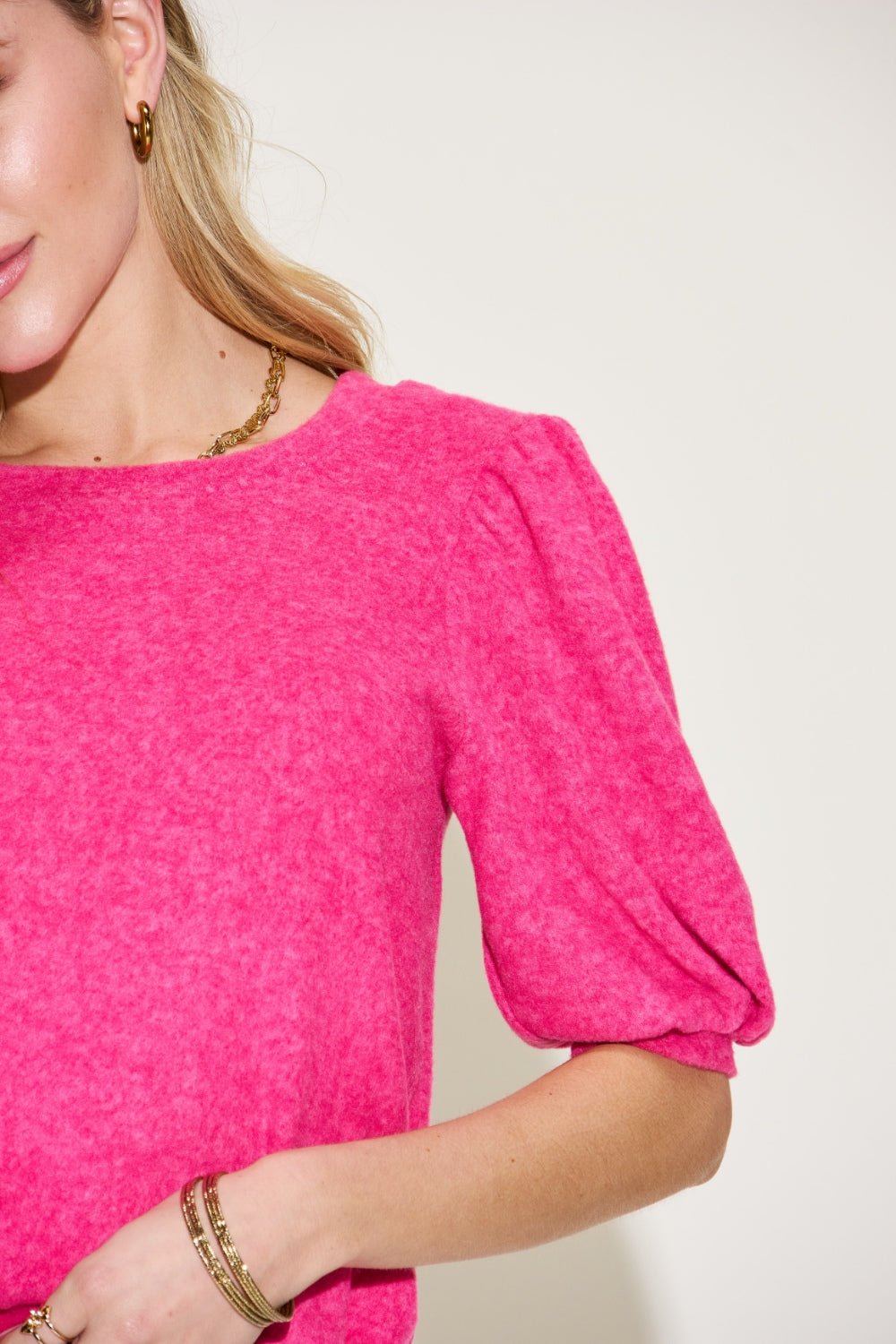 Crew Neck Half Sleeve Sweater in FuchsiaSweaterZenana