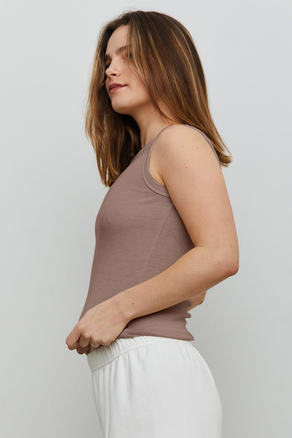 Crew Neck Ribbed Cropped Tank in Coca MochaTankTHE BLANK LAB