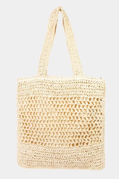 Crochet Straw Tote Bag in IvoryTote BagFame