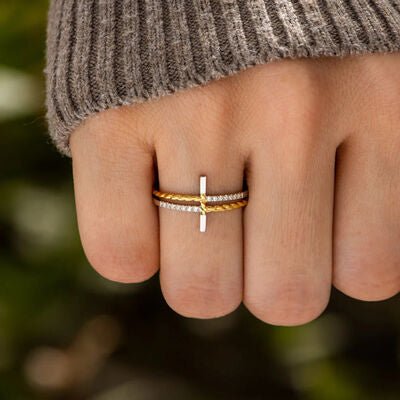 Cross Zircon 925 Sterling Silver Ring in GoldRingBeach Rose Co.