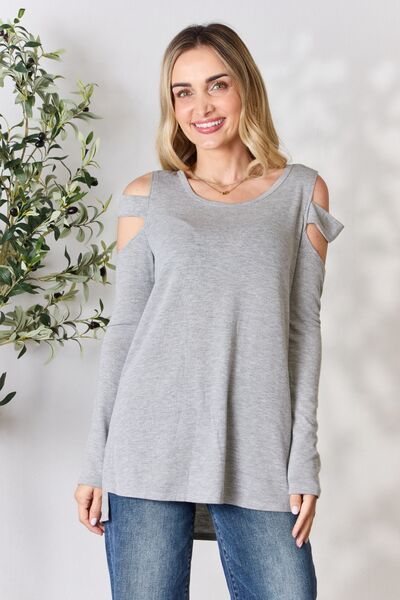 Cutout Cold Shoulder Long Sleeve Top in GreyTopHailey & Co