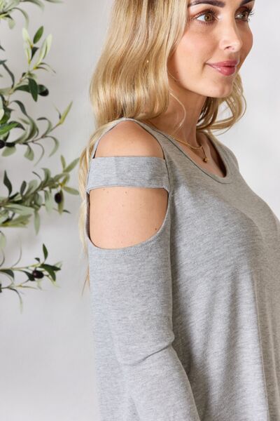 Cutout Cold Shoulder Long Sleeve Top in GreyTopHailey & Co