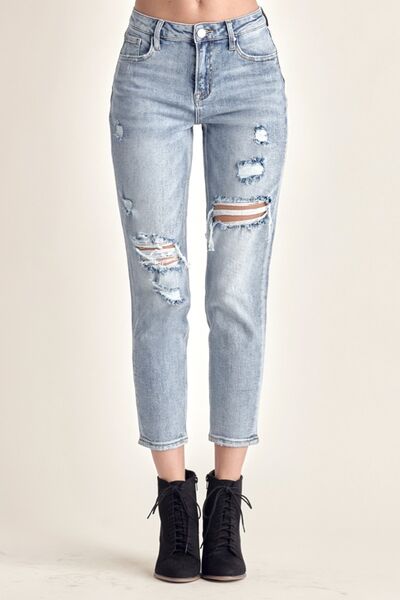 Distressed Slim Medium Wash Cropped JeansJeansRISEN