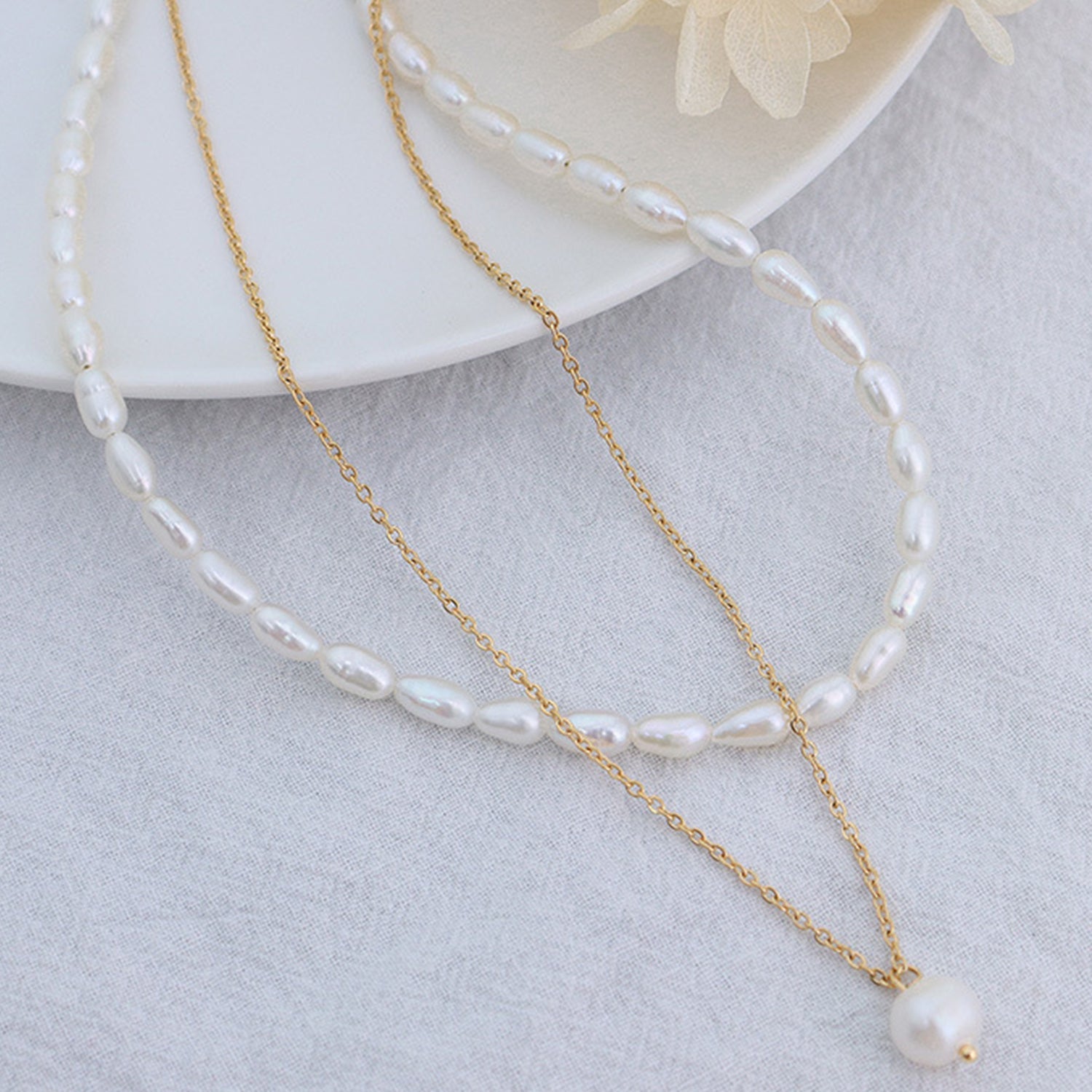Double-Layered Freshwater Pearl Gold NecklaceNecklaceBeach Rose Co.