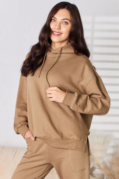 Drawstring Drop Shoulder Long Sleeve Hoodie in MochaHoodieRISEN