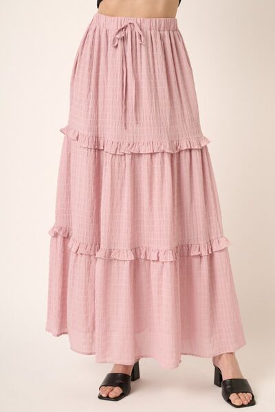 Drawstring High Waist Frill Maxi Skirt in Dusty PinkMaxi SkirtMittoshop
