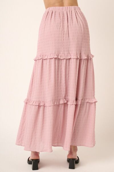 Drawstring High Waist Frill Maxi Skirt in Dusty PinkMaxi SkirtMittoshop