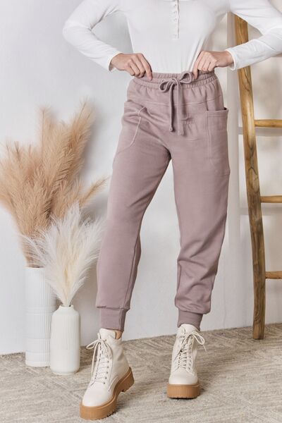 Drawstring Waist Pocketed Joggers in Rosy BrownJoggersRISEN