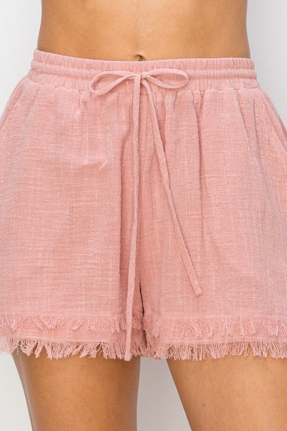 Drawstring Waist Raw Hem Shorts in MauveShortsHYFVE