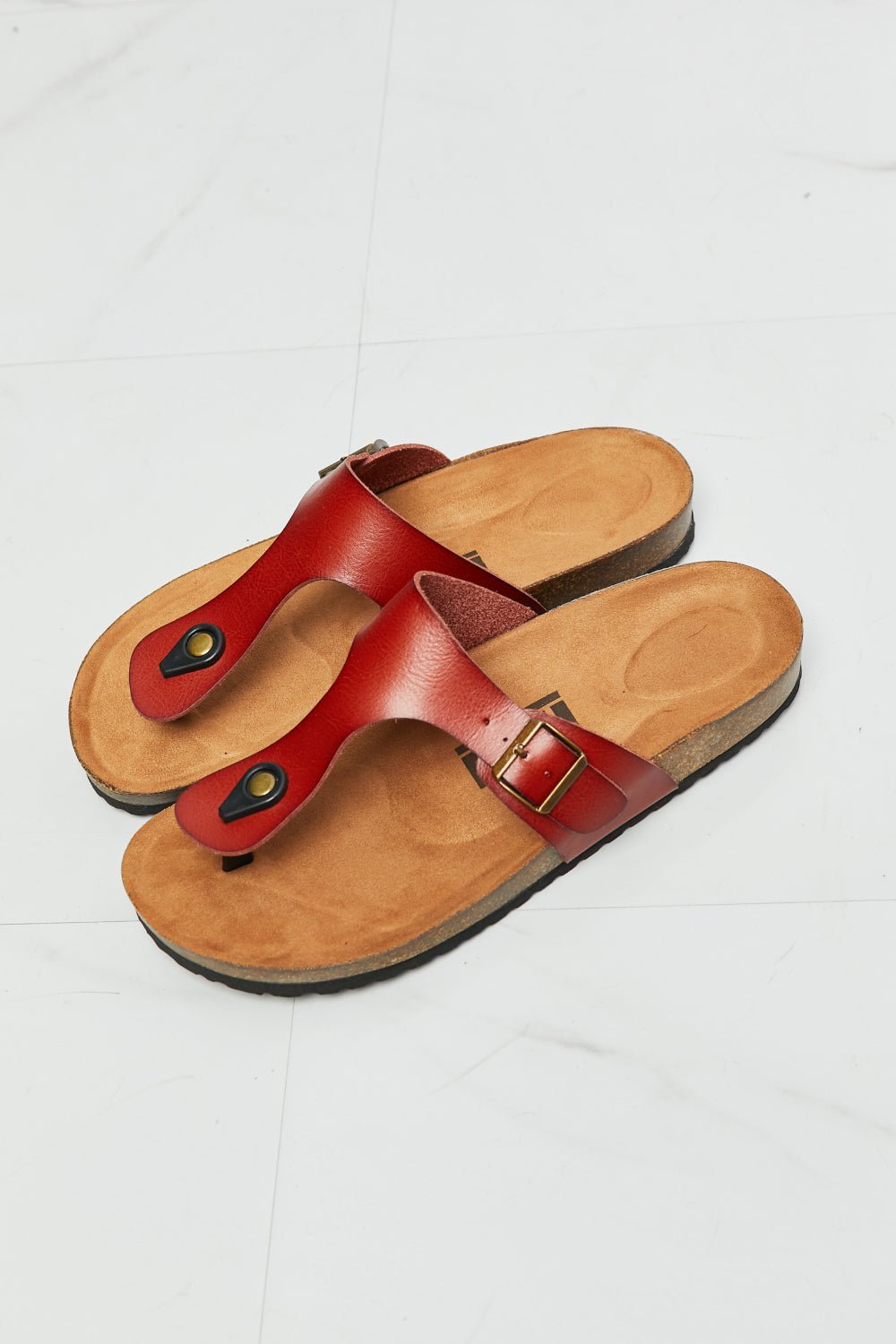Vegan Leather T-Strap Flip-Flop in Deep RedFlip-FlopsMelody