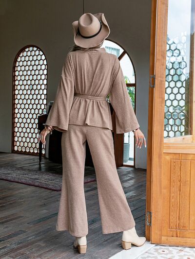 Dropped Shoulder Cardigan and Pants Set in TaupePants SetBeach Rose Co.