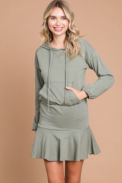 Dropped Shoulder Hooded Mini Dress in Fade OliveMini DressCulture Code